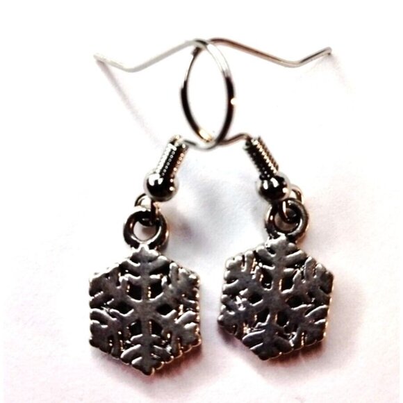 Sterling Silver Snowflake Earrings Small Dangle - Picture 3 of 4